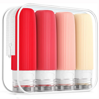 Picture of Mrsdry Travel Bottles for Toiletries, Tsa Approved 3oz Portable Travel Bottles, BPA Free Leak Proof Squeezable Silicone Travel Size Containers, Travel Accessories with Clear Toiletry Bag (4 Pack)
