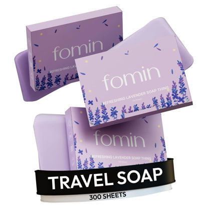 Picture of FOMIN - Antibacterial Paper Soap Sheets for Hand Washing - (300 Sheets) Lavender Portable Travel Soap Sheets, Dissolvable Camping Mini Soap, Portable Hand Soap Sheets