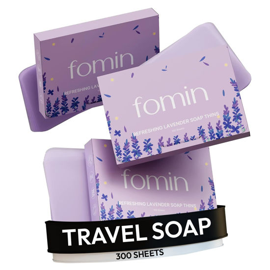 Picture of FOMIN - Antibacterial Paper Soap Sheets for Hand Washing - (300 Sheets) Lavender Portable Travel Soap Sheets, Dissolvable Camping Mini Soap, Portable Hand Soap Sheets