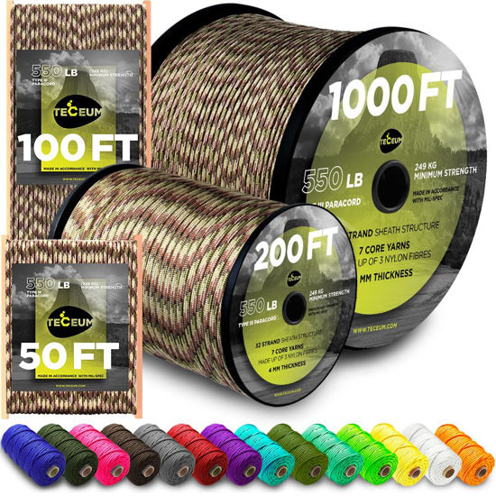 Picture of TECEUM Paracord Type III 550 Camo - 100 ft - 4mm - Tactical Rope MIL-SPEC - Outdoor para Cord - Camping Hiking Fishing Gear - EDC Parachute Cord -Strong Survival Rope 788