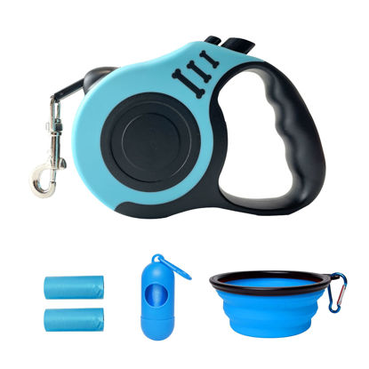 Picture of LIEVUIKEN Retractable Dog Leash Automatic Telescopic Tractor Dog Tape, Pet Tape 10/16 FT Durable and Convenient, with Folding Bowl, Dispenser, Rubbish Bags, Suitable for Small and Medium Dogs