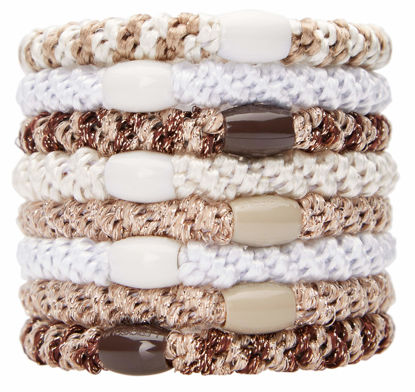 Picture of L. Erickson U.S.A. Hair Ties, 8 Count - Grab & Go Ponytail Holders - White Chocolate - Hair Ties No Damage - Beige, White, Brown Color - Set of 8 Hair Accessories for Women