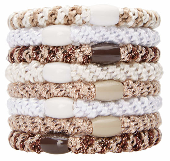 Picture of L. Erickson U.S.A. Hair Ties, 8 Count - Grab & Go Ponytail Holders - White Chocolate - Hair Ties No Damage - Beige, White, Brown Color - Set of 8 Hair Accessories for Women