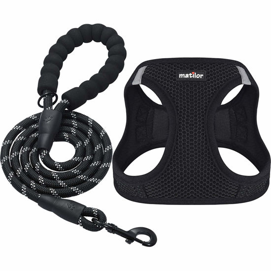 Picture of matilor Dog Harness Step-in Breathable Puppy Cat Dog Vest Harnesses for Small Medium Dogs Black
