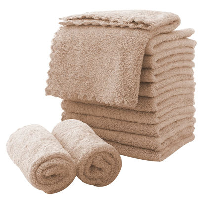 Picture of MOONQUEEN Microfiber Facial Cloths Fast Drying Washcloth 12 Pack - Premium Soft Makeup Remover Cloths - Brown