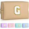 Picture of TOPEAST Travel Makeup Bag, Personalized Initial Toiletry Bag w Zipper, Cute Makeup Pouch, PU Leather Waterproof Cosmetic Bag, Birthday Gift For Daughter, Preppy Things For Girls (Khaki G)