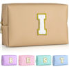 Picture of TOPEAST Preppy Makeup Bag, Cute Makeup Pouch PU Leather Waterproof Cosmetic Bag, Personalized Birthday Gifts for Mom Teacher Friends Bridesmaids Nurse, Trendy Stuff For Girls (Khaki I)