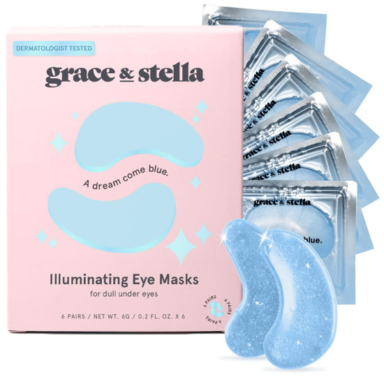 Picture of grace & stella Award Winning Under Eye Mask (Blue, 6 Pairs) Reduce Dark Circles, Puffy Eyes, Undereye Bags, Wrinkles, Gel Under Eye Patches, Nurse Gifts, Vegan Cruelty-Free Self Care