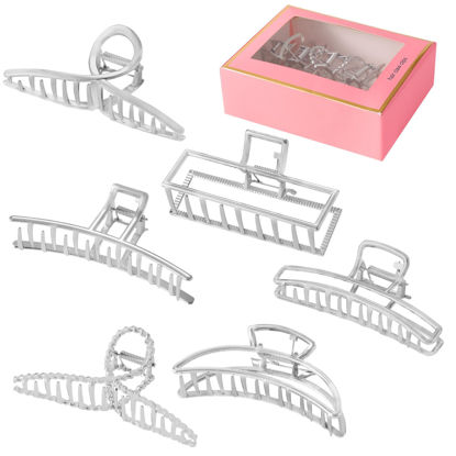 Picture of LUKACY 6 Pack Large Metal Hair Claw Clips - 4 Inch, Perfect Big silver claw clips hair clips for Women and Thinner, Thick hair styling,Strong Hold, Fashion Hair Accessories (Style 1 Silver)