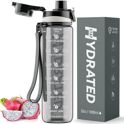 Picture of Mevoly Water Bottles, 32 oz Water Bottle with Time Marker, Tritan, BPA Free, Sports Motivational Water Bottle with Times to Drink, Leak Proof, Carry Strap, Wide Mouth for Men Gym Fitness