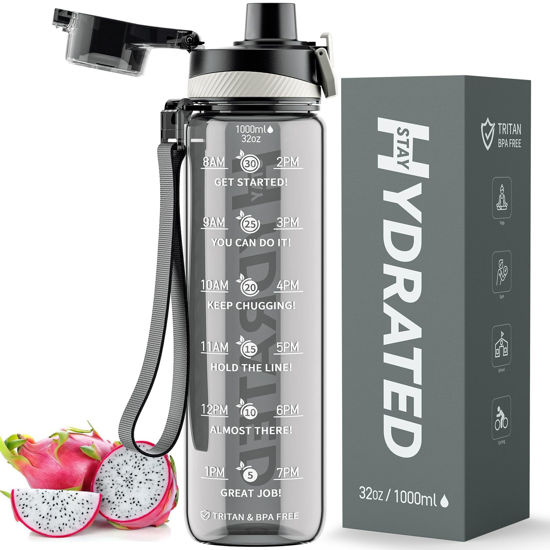 Picture of Mevoly Water Bottles, 32 oz Water Bottle with Time Marker, Tritan, BPA Free, Sports Motivational Water Bottle with Times to Drink, Leak Proof, Carry Strap, Wide Mouth for Men Gym Fitness