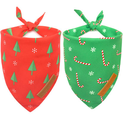 Picture of Realeaf Christmas Dog Bandanas 2 Pack, Reversible Red Green Xmas Dog Scarf for Boy and Girl, Premium Durable Fabric, Holiday Bandana for Small Medium Large and Extra Large Dogs (Small)