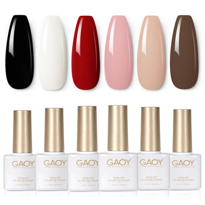 Picture of GAOY White Red Gel Nail Polish Set, 6 Colors Nude Black Pink Soak Off Gel Polish Kit for Salon and Nail Art DIY at Home