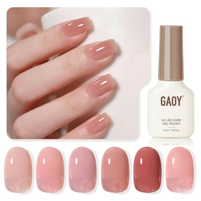 Picture of GAOY Nude Jelly Gel Nail Polish of 6 Transparent Pink Brown Shimmer Colors Sheer Gel Polish Kit for Salon Gel Manicure and Nail Art DIY at Home