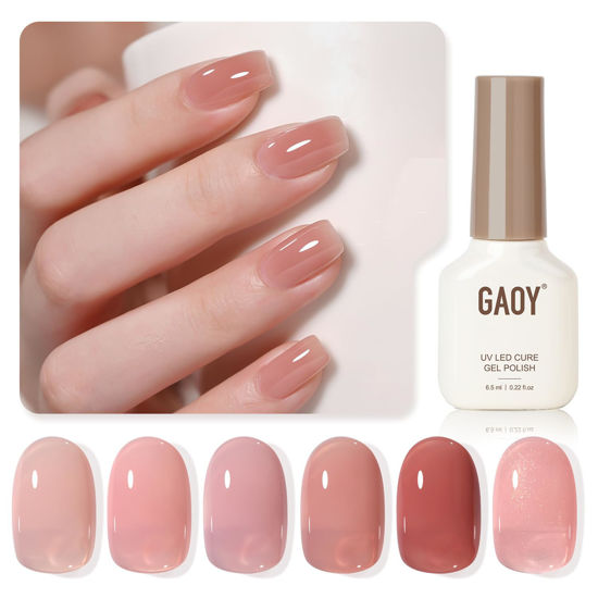 Picture of GAOY Nude Jelly Gel Nail Polish of 6 Transparent Pink Brown Shimmer Colors Sheer Gel Polish Kit for Salon Gel Manicure and Nail Art DIY at Home