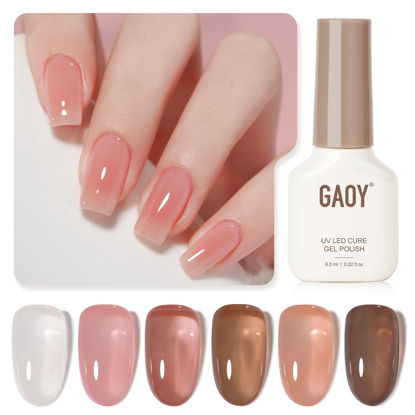 Picture of GAOY Nude Jelly Pink Gel Nail Polish Set, 6 Transparent Colors Sheer White Brown Gel Nail Kit for Salon and Nail Art DIY at Home