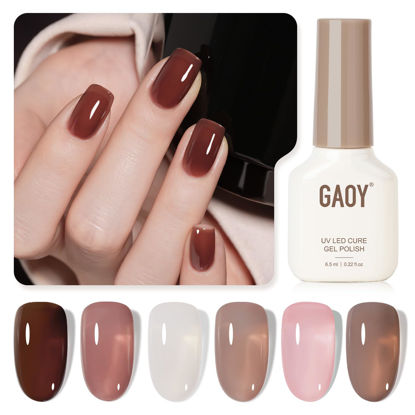 Picture of GAOY Rose Brown Jelly Gel Nail Polish of 6 Transparent Brown Pink Whiter Colors Sheer Gel Polish Kit for Salon Gel Manicure and Nail Art DIY at Home