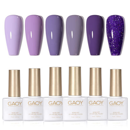 Picture of GAOY Purple Gel Nail Polish Set, 6 Colors Glitter Soak Off Gel Polish Kit for Salon and Nail Art DIY at Home