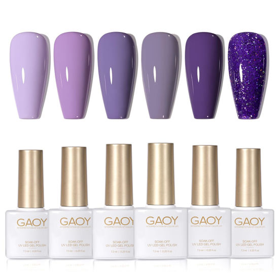 Picture of GAOY Purple Gel Nail Polish Set, 6 Colors Glitter Soak Off Gel Polish Kit for Salon and Nail Art DIY at Home