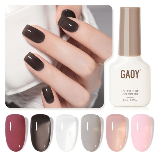 Picture of GAOY Gray Pink Jelly Gel Nail Polish of 6 Transparent Nude Pink Black Whiter Colors Sheer Gel Polish Kit for Salon Gel Manicure and Nail Art DIY at Home