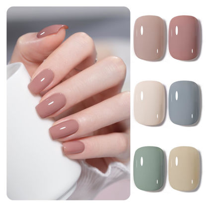 Picture of GAOY Morandi Color Gel Nail Polish of 6 Neutral Colors Including Nude Red White Blue Gel Polish Kit for Salon Gel Manicure and Nail Art DIY at Home