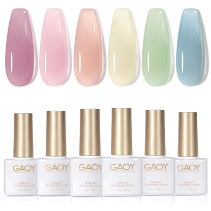 Picture of GAOY Pink Jelly Nude Gel Nail Polish Set, 6 Transparent Colors Sheer Blue Purple Gel Nail Kit for Salon and Nail Art DIY at Home