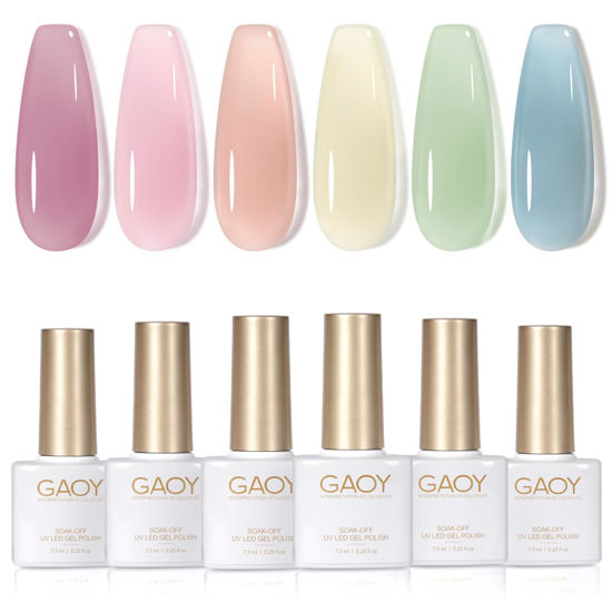 Picture of GAOY Pink Jelly Nude Gel Nail Polish Set, 6 Transparent Colors Sheer Blue Purple Gel Nail Kit for Salon and Nail Art DIY at Home