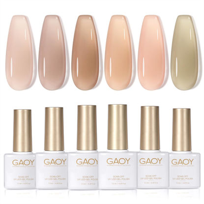 Picture of GAOY Jelly Nude Gel Nail Polish Set, 6 Transparent Colors Sheer Light Pink Brown Gel Nail Kit for Salon and Nail Art DIY at Home
