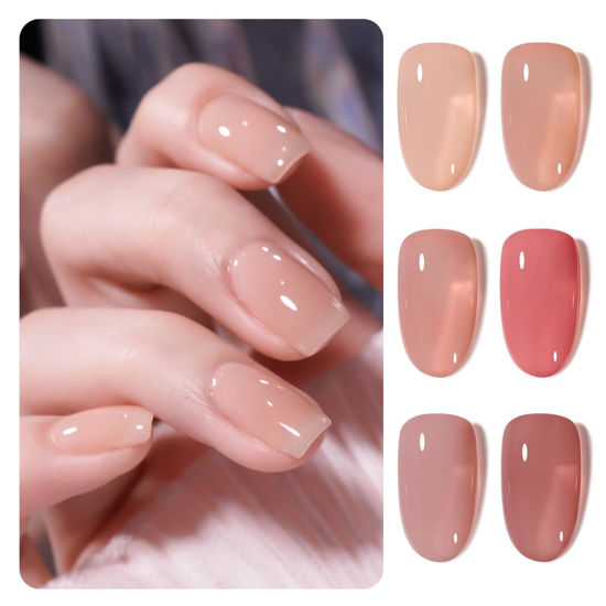 Picture of GAOY Nude Jelly Gel Nail Polish Set, 6 Transparent Colors Sheer Pink Neutral Gel Nail Kit for Salon and Nail Art DIY at Home