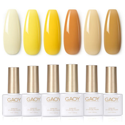 Picture of GAOY Yellow Gel Nail Polish Set, 6 Colors Nude Orange Soak Off Gel Polish Kit for Salon and Nail Art DIY at Home