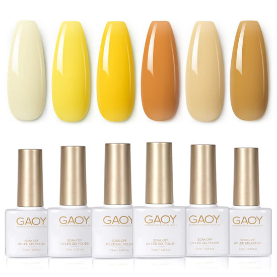 Picture of GAOY Yellow Gel Nail Polish Set, 6 Colors Nude Orange Soak Off Gel Polish Kit for Salon and Nail Art DIY at Home