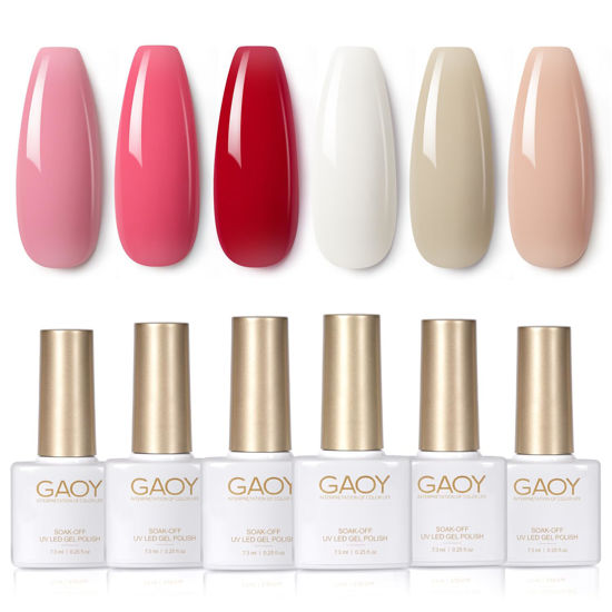 Picture of GAOY Red Pink Gel Nail Polish Set, 6 Colors Nude White Soak Off Gel Polish Kit for Salon and Nail Art DIY at Home