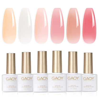 Picture of GAOY Milky White x Jelly Nude Gel Nail Polish Set, 6 Transparent Colors Sheer Pink Orange Gel Nail Kit for Salon Gel Manicure and Nail Art DIY at Home
