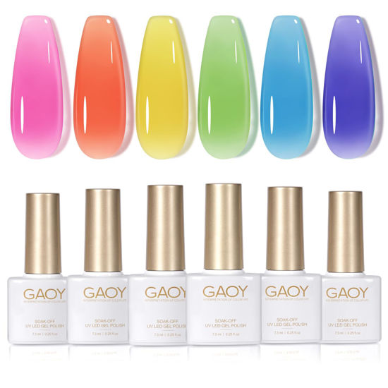 Picture of GAOY Neon Jelly Gel Nail Polish Set, 6 Transparent Colors Sheer Blue Green Gel Nail Kit for Salon and Nail Art DIY at Home