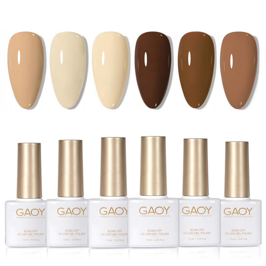 Picture of GAOY Brown Nude Gel Nail Polish Set, 6 Colors White Beige Fall Soak Off Gel Polish Kit for Salon and Nail Art DIY at Home