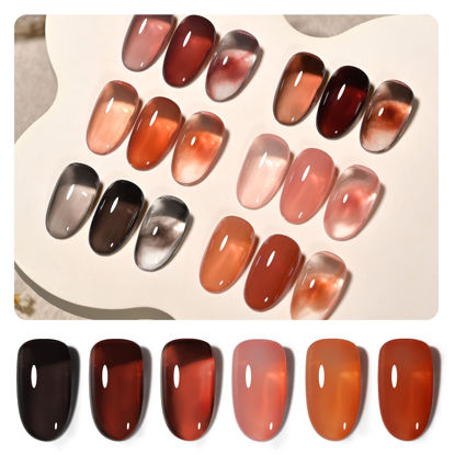 Picture of GAOY Jelly Gel Nail Polish of 6 Transparent Milker Nude Brown Red Pink Colors Sheer Gel Polish Kit for Salon Gel Manicure and Nail Art DIY at Home