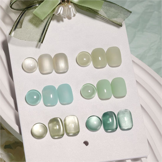 Picture of GAOY Cat Eye Gel Nail Polish Set with Magnet for Jelly Green Glitter Holographic Cat Eye, Salon Gel Manicure and Nail Art DIY at Home, Mint Green