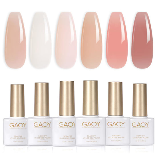 Picture of GAOY Milky Jelly Nude Gel Nail Polish Set, 6 Transparent Colors Sheer White Pink Gel Nail Kit for Salon and Nail Art DIY at Home