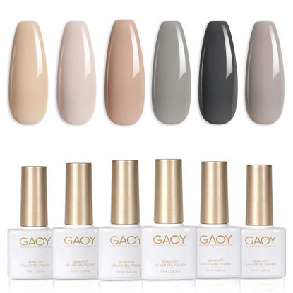 Picture of GAOY Nude Gray Brown Gel Nail Polish Set, 6 Colors Neutral White Dark Beige Soak Off Gel Polish Kit for Salon and Nail Art DIY at Home