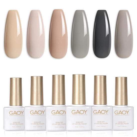 Picture of GAOY Nude Gray Brown Gel Nail Polish Set, 6 Colors Neutral White Dark Beige Soak Off Gel Polish Kit for Salon and Nail Art DIY at Home