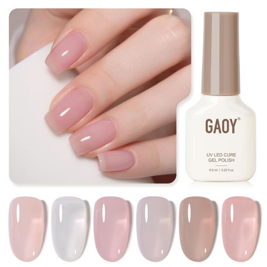 Picture of GAOY Jelly Nude Milky White Gel Nail Polish Set, 6 Transparent Colors Sheer Pink Brown Gel Nail Kit for Salon Gel Manicure and Nail Art DIY at Home