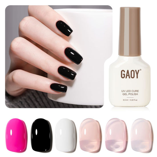 Picture of GAOY Hot Pink Black White Gel Nail Polish Set, 6 Colors Jelly Nude Soak Off Gel Polish Kit for Salon and Nail Art DIY at Home