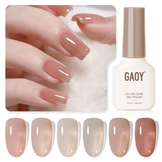 Picture of GAOY Rose Quartz Jelly Gel Nail Polish of 6 Transparent Nude Pink Gray Colors Sheer Gel Polish Kit for Salon Gel Manicure and Nail Art DIY at Home