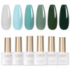 Picture of GAOY Nude Blue Green Gel Nail Polish Set, 6 Colors Dark Green Gray Olive Soak Off Gel Polish Kit for Salon and Nail Art DIY at Home