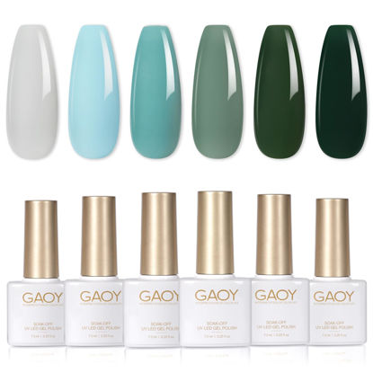 Picture of GAOY Nude Blue Green Gel Nail Polish Set, 6 Colors Dark Green Gray Olive Soak Off Gel Polish Kit for Salon and Nail Art DIY at Home