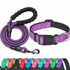 Picture of Ladoogo Reflective Dog Collar Padded with Soft Neoprene Breathable Adjustable Nylon Dog Collars for Small Medium Large Dogs (Medium (Pack of 1), Purple Collar+Leash)