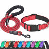 Picture of Ladoogo Reflective Dog Collar Padded with Soft Neoprene Breathable Adjustable Nylon Dog Collars for Small Medium Large Dogs (Large (Pack of 1), Red Collar+Leash)