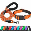 Picture of Ladoogo Reflective Dog Collar Padded with Soft Neoprene Breathable Adjustable Nylon Dog Collars for Small Medium Large Dogs (Medium (Pack of 1), Orange Collar+Leash)