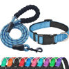 Picture of Ladoogo Reflective Dog Collar Padded with Soft Neoprene Breathable Adjustable Nylon Dog Collars for Small Medium Large Dogs (Medium (Pack of 1), Vivid Blue Collar+Leash)