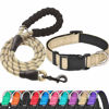 Picture of Ladoogo Reflective Dog Collar Padded with Soft Neoprene Breathable Adjustable Nylon Dog Collars for Small Medium Large Dogs (X-Small (Pack of 1), Vanilla Collar+Leash)